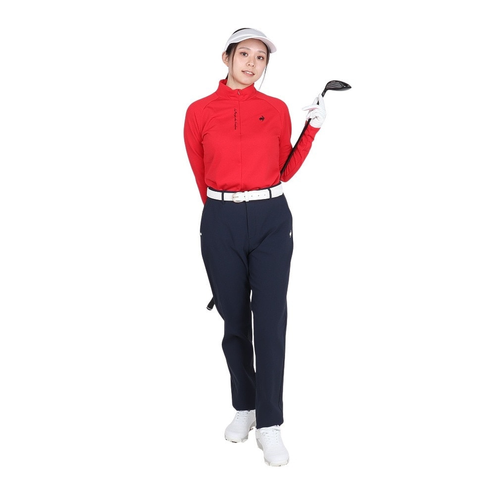 ルコックスポルティフ（lecoqsportif）（レディース）ゴルフウェア 保温 ストレッチフォーサー 長袖裏グリッドモックネックシャツ LG4FLS52L RD00