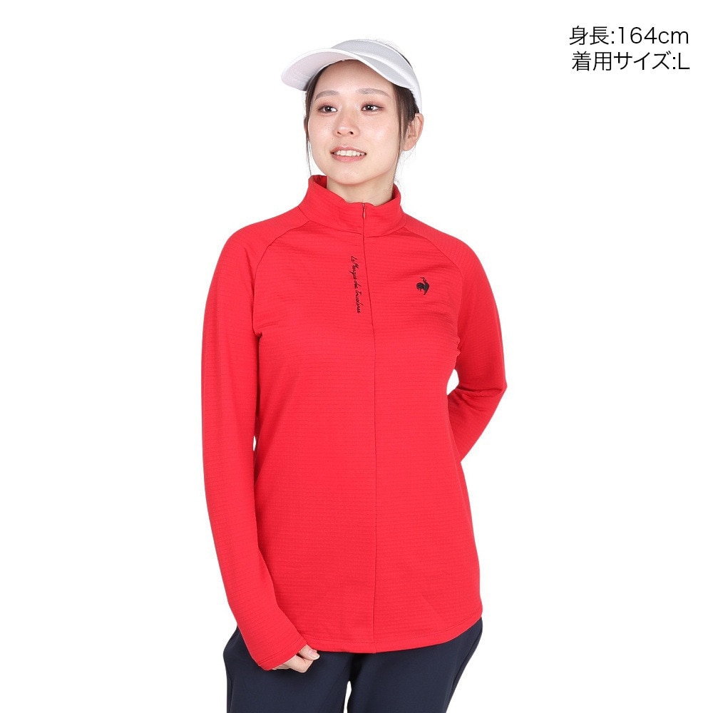 ルコックスポルティフ（lecoqsportif）（レディース）ゴルフウェア 保温 ストレッチフォーサー 長袖裏グリッドモックネックシャツ LG4FLS52L RD00