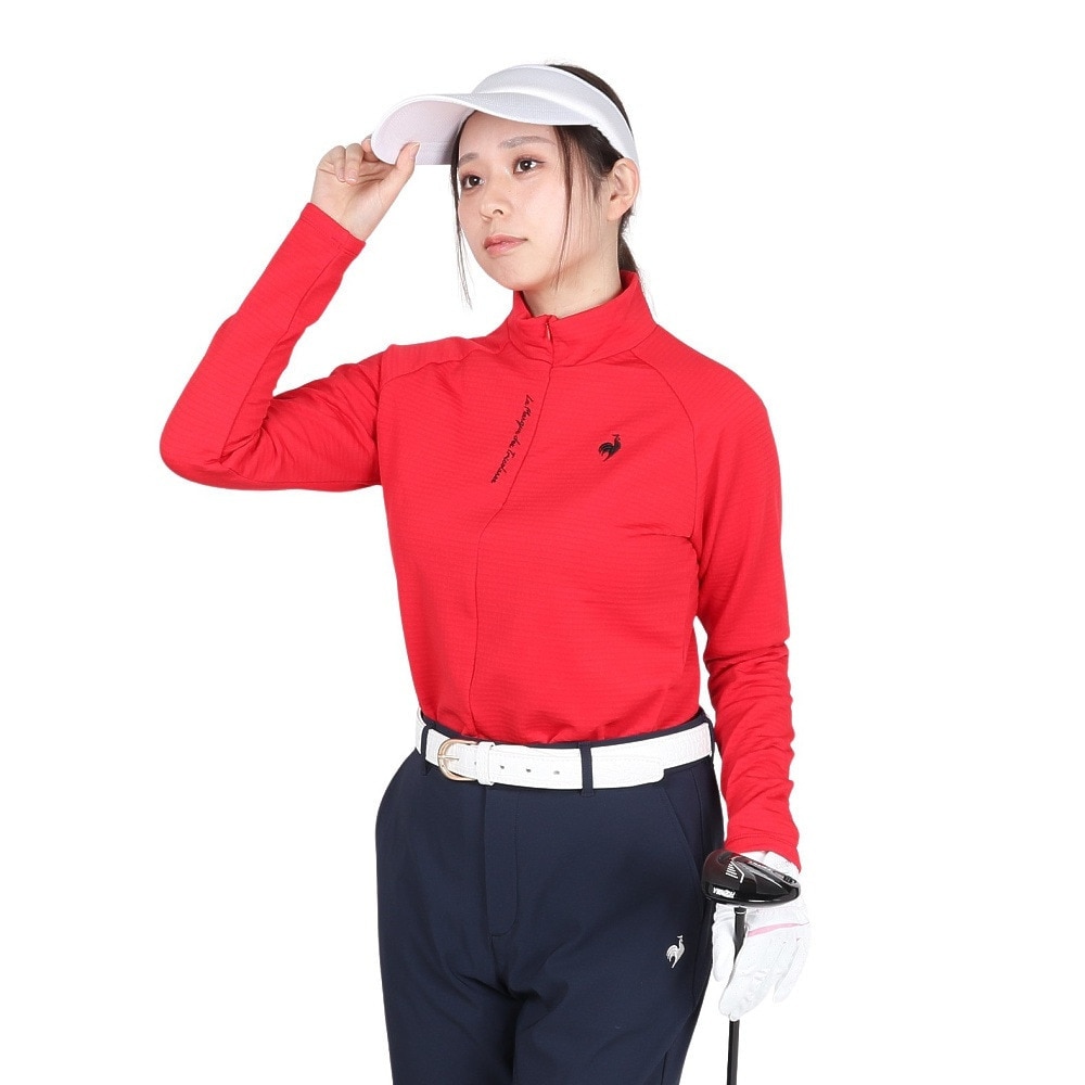 ルコックスポルティフ（lecoqsportif）（レディース）ゴルフウェア 保温 ストレッチフォーサー 長袖裏グリッドモックネックシャツ LG4FLS52L RD00