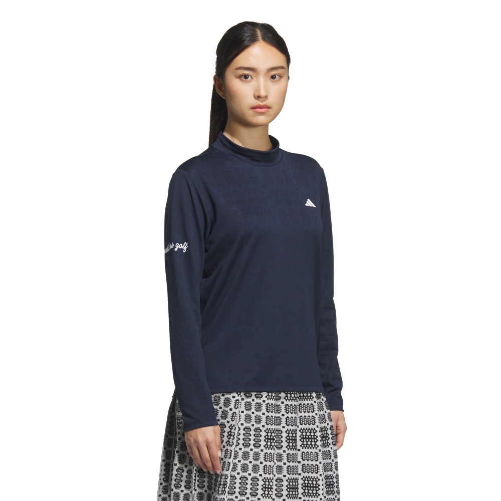 アディダス（adidas）（レディース）ゴルフウェア ジャカード モックネック長袖ポロシャツ JWJ97-JM2995 NVY