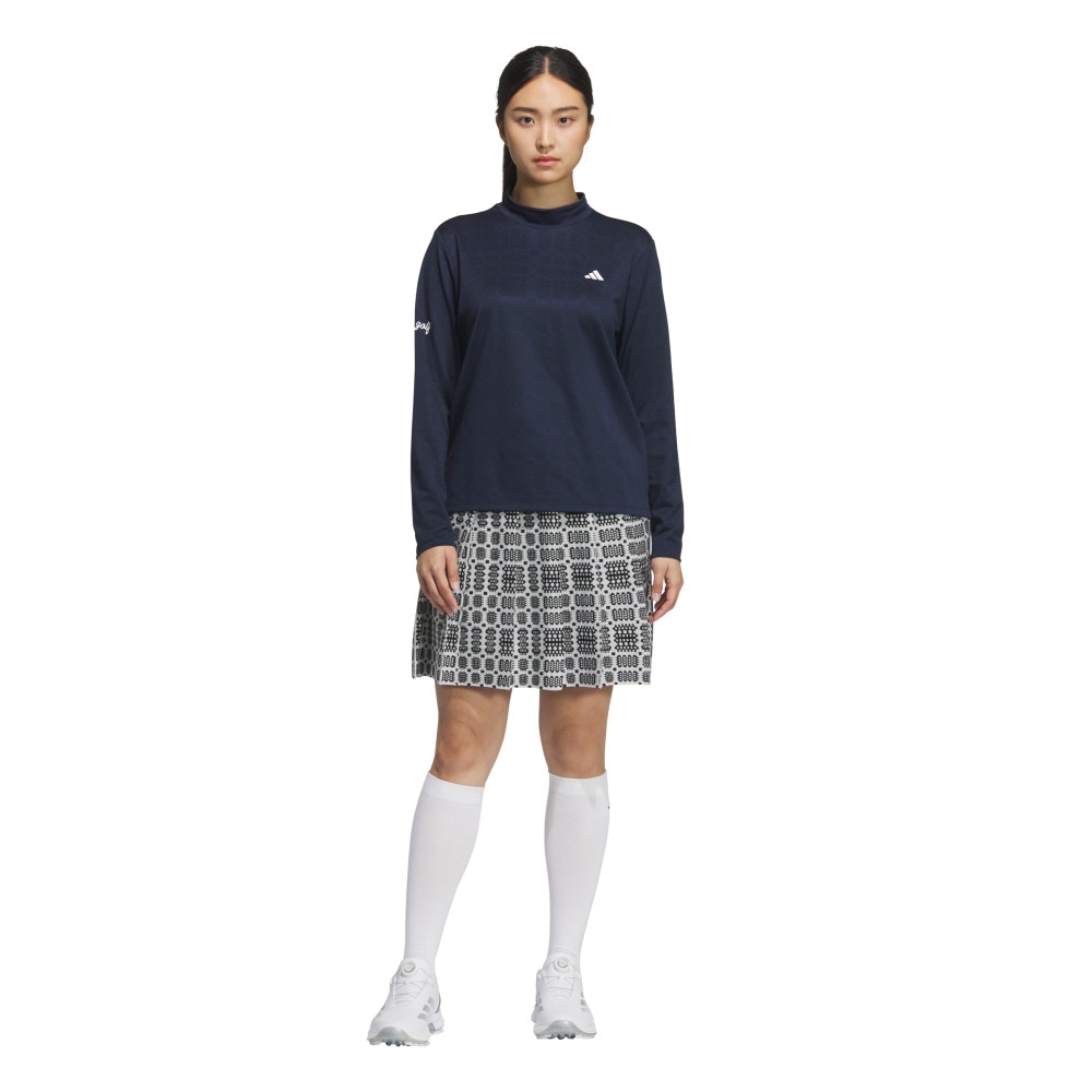 アディダス（adidas）（レディース）ゴルフウェア ジャカード モックネック長袖ポロシャツ JWJ97-JM2995 NVY