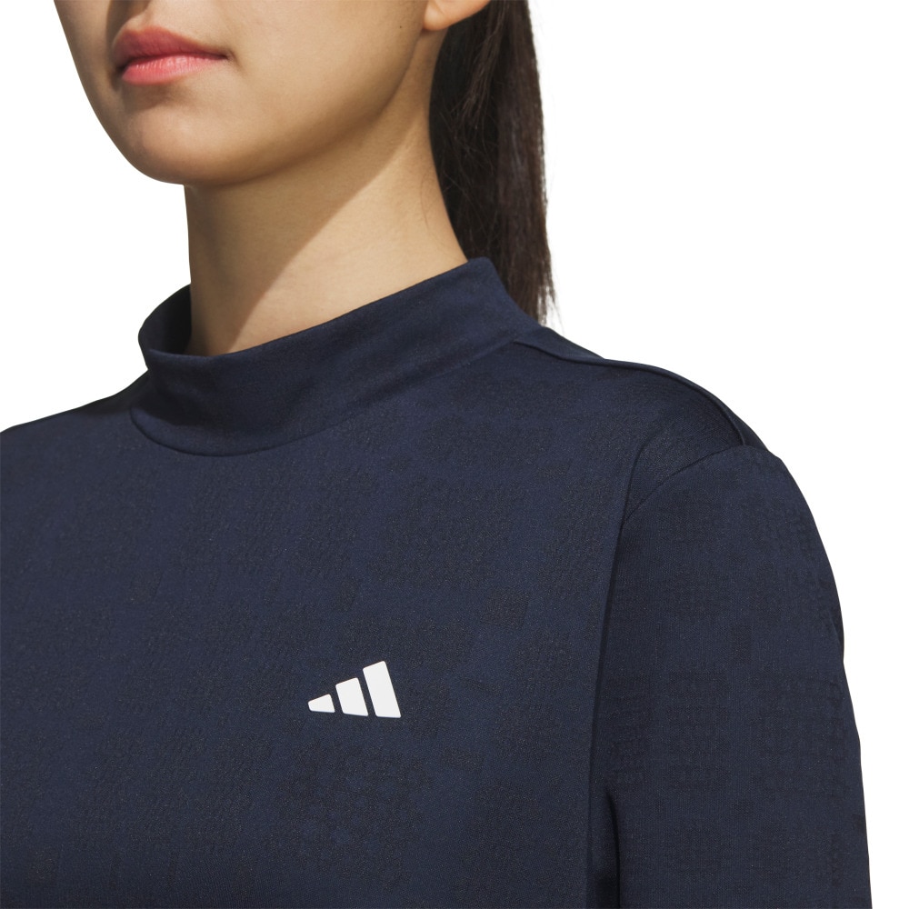アディダス（adidas）（レディース）ゴルフウェア ジャカード モックネック長袖ポロシャツ JWJ97-JM2995 NVY