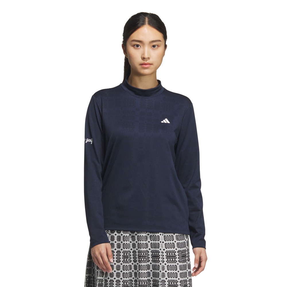 アディダス（adidas）（レディース）ゴルフウェア ジャカード モックネック長袖ポロシャツ JWJ97-JM2995 NVY