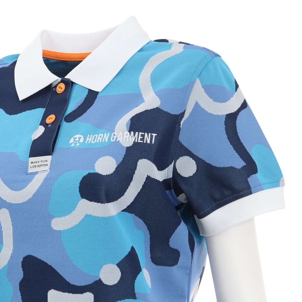 ホーンガーメント（HORN G.M.T）（レディース）ゴルフウェア 吸水 速乾 半袖ポロシャツ Roll over Polo HCW-2A-AP08-BLUE