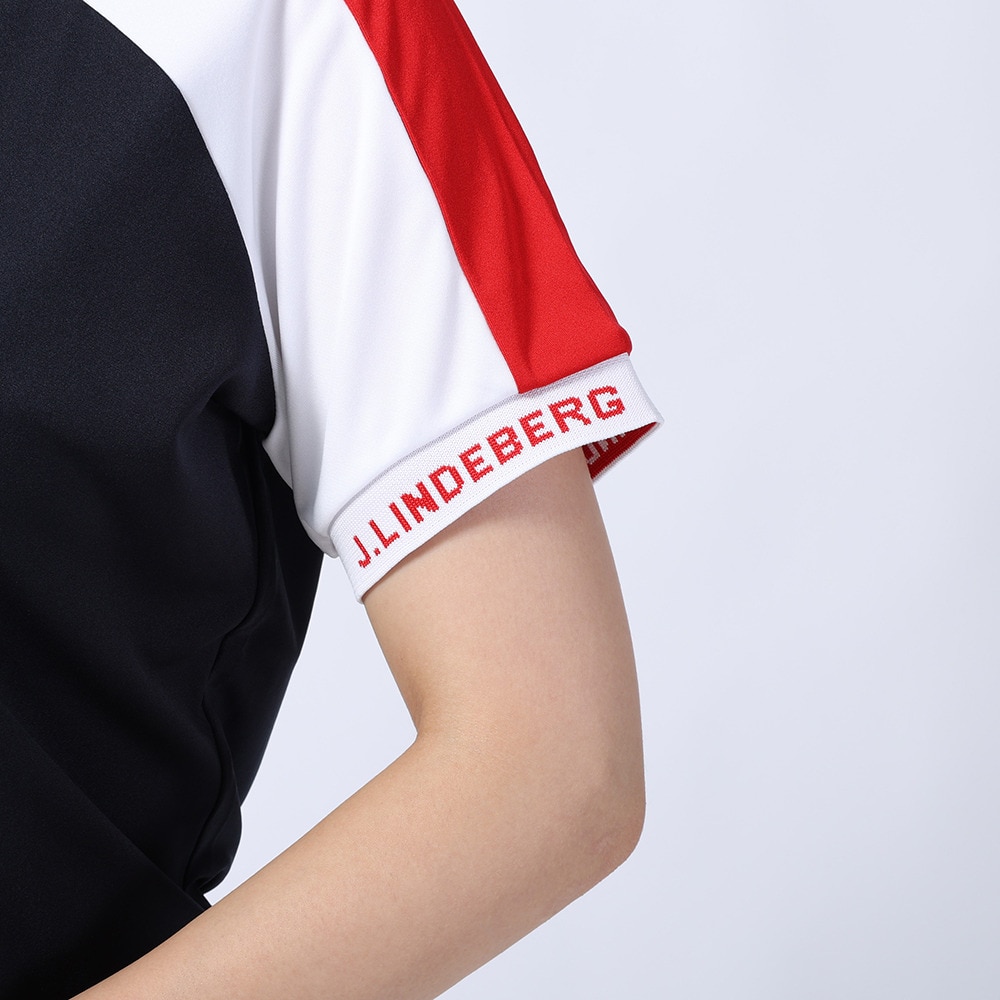 J.LINDEBERG（レディース）ゴルフウェア ストレッチ 吸水 速乾 半袖 カラーブロック ポロシャツ 072-27845-098
