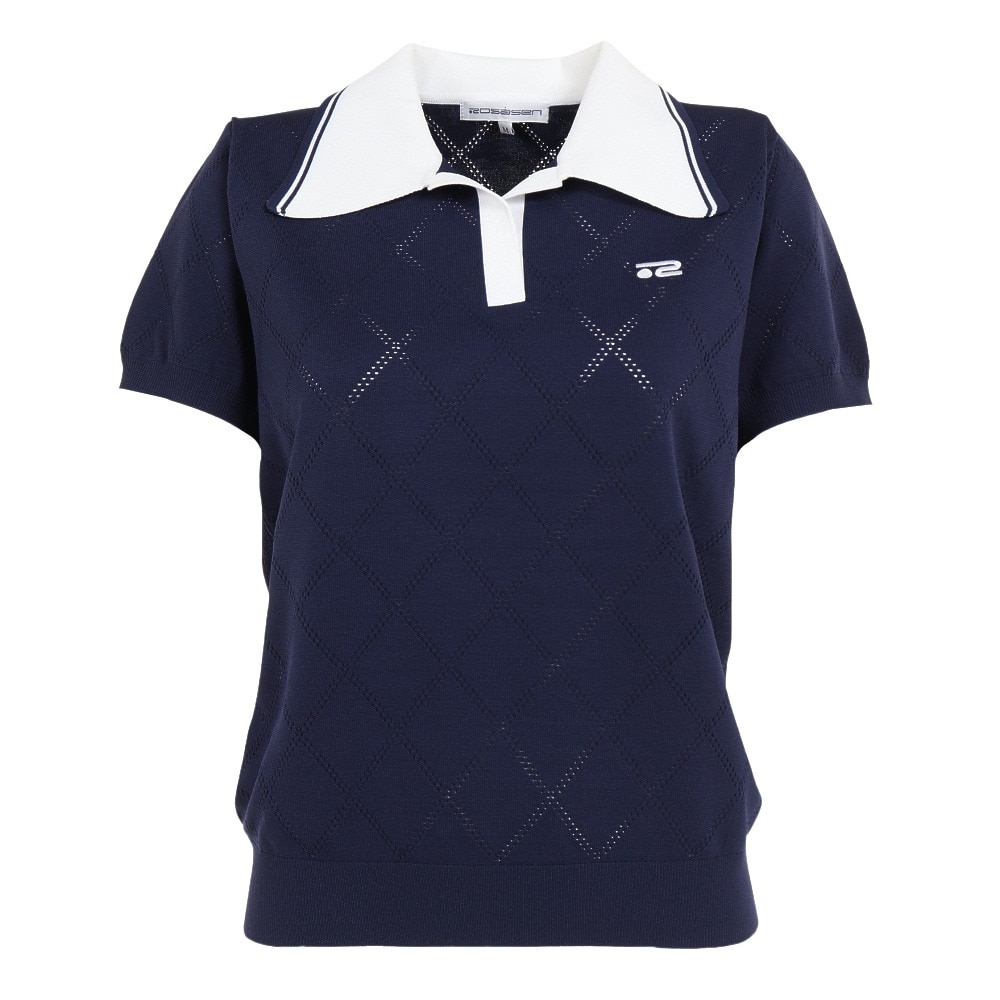 ROSASEN（レディース）ゴルフウェア A-Line ビッグカラー針抜 半袖ポロシャツ 048-28341-098