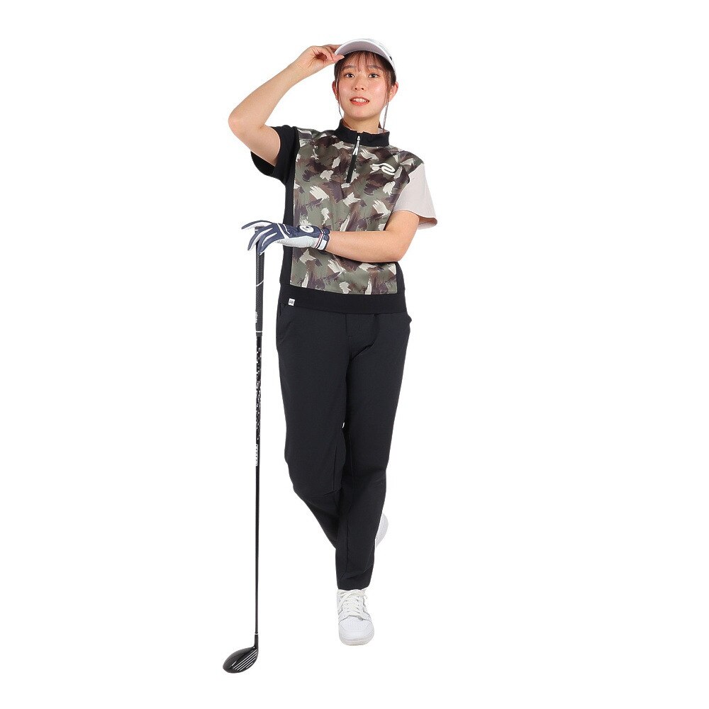 ROSASEN（レディース）ゴルフウェア 半袖 A-Line オリジナルプリント配色ハーフジップ 048-28342-027