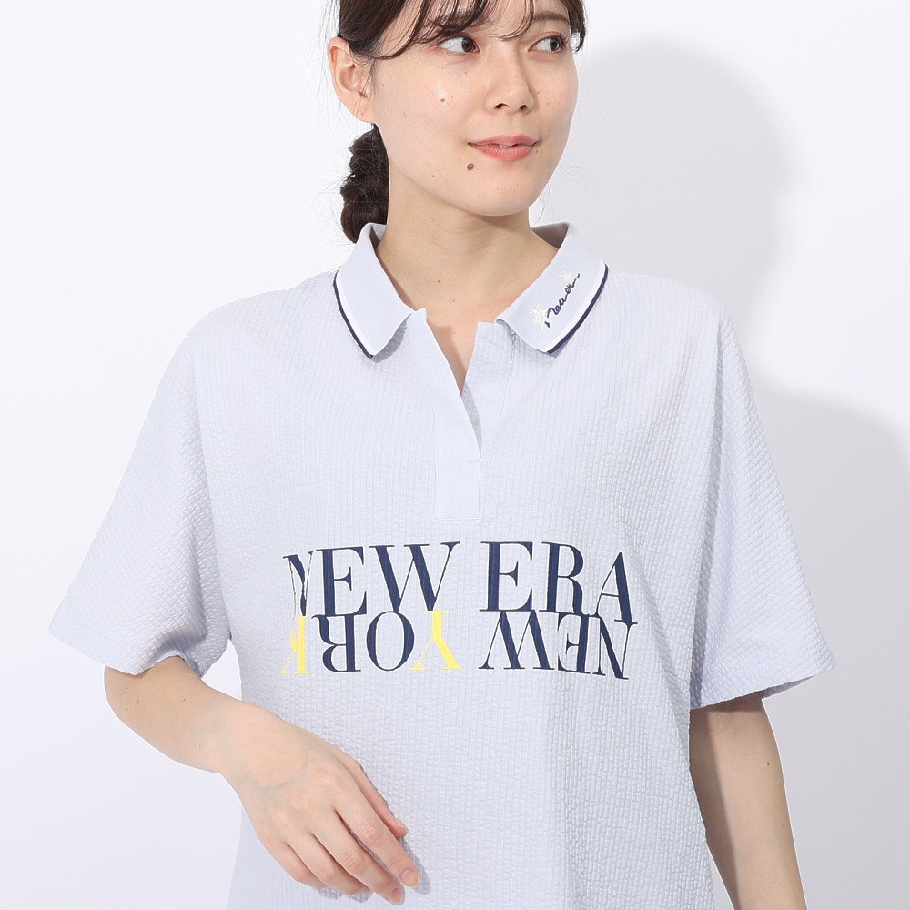 【ゴルフ】 WOMEN'S 半袖 ポロシャツ 紺野ゆり Skipper シアサッカー ペールコーラル