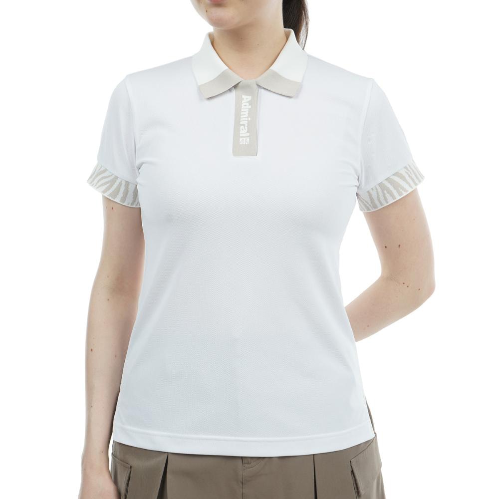 アドミラル ゴルフ（Admiral GOLF）（レディース）ゴルフウェア 半袖 ゼブラモチーフ リブポロシャツ ADLA425-WHT