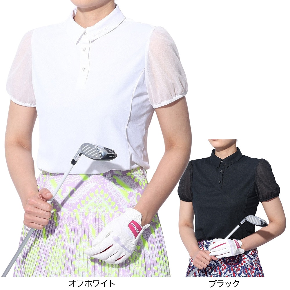 ビバハート（VIVA HEART）（レディース）ゴルフウェア 接触冷感 吸水速乾 アイスタッチカノコ シースルー半袖ポロシャツ 012-21441-019