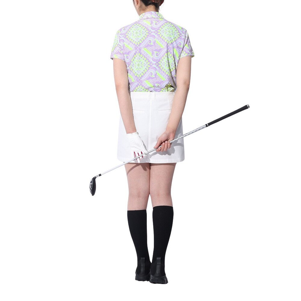 ビバハート（VIVA HEART）（レディース）ゴルフウェア 接触冷感 吸水速乾 アイスタッチカノコ マジョリカスカーフ柄 半袖シャツ 012-21443-081