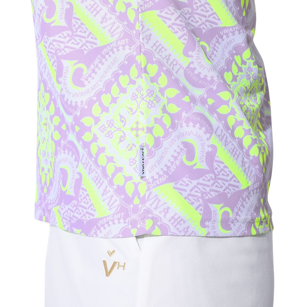 ビバハート（VIVA HEART）（レディース）ゴルフウェア 接触冷感 吸水速乾 アイスタッチカノコ マジョリカスカーフ柄 半袖シャツ 012-21443-081