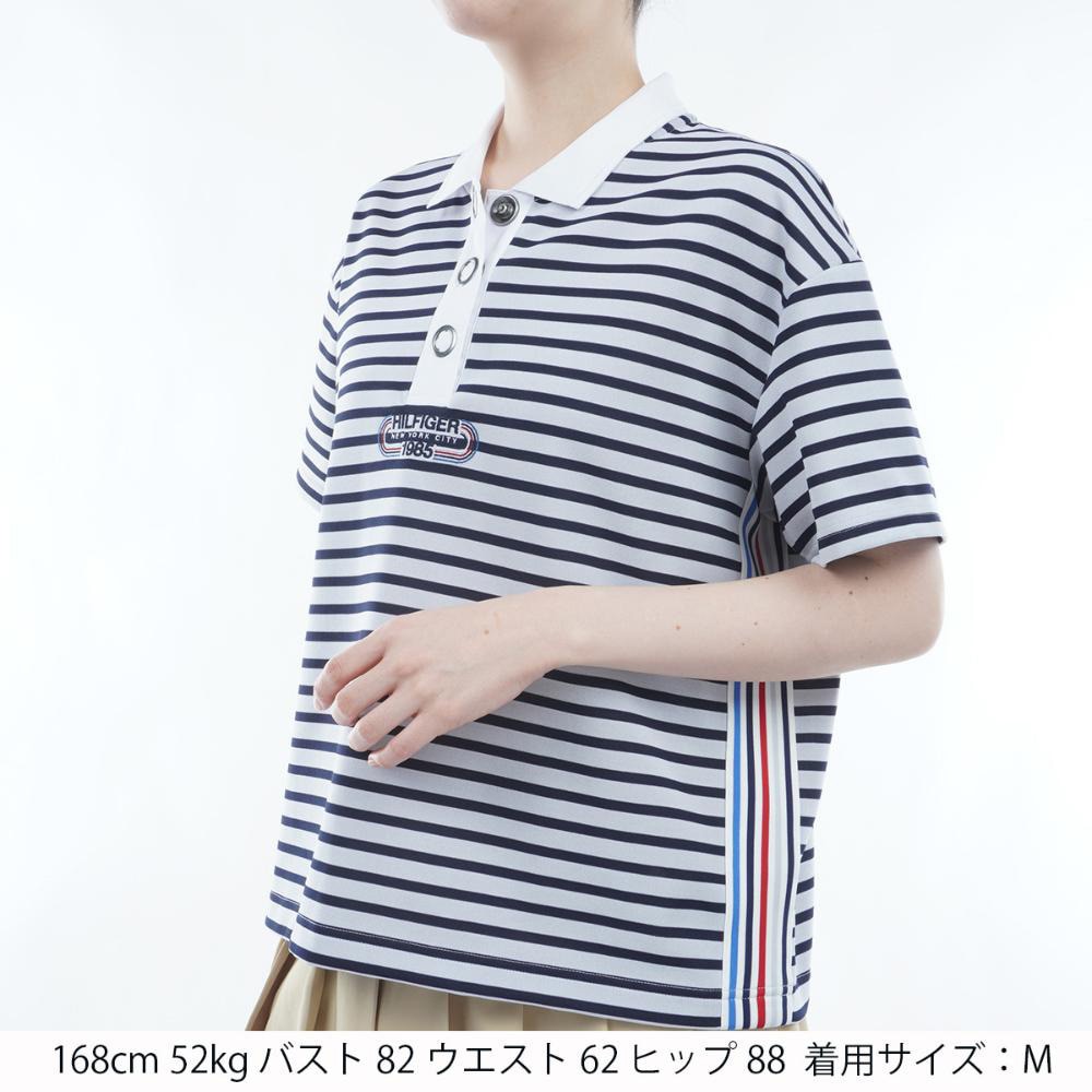 トミー ヒルフィガー ゴルフ（TOMMY HILFIGER GOLF）（レディース）ゴルフウェア 半袖 ボーダー リラックスポロシャツ THLA410-WHT