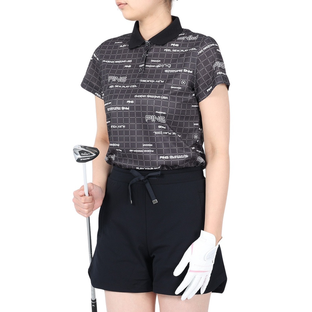 ピン（PING）（レディース）ゴルフウェア デジタルグリッド柄サラマックス 半袖ポロシャツ 622-4160304-010