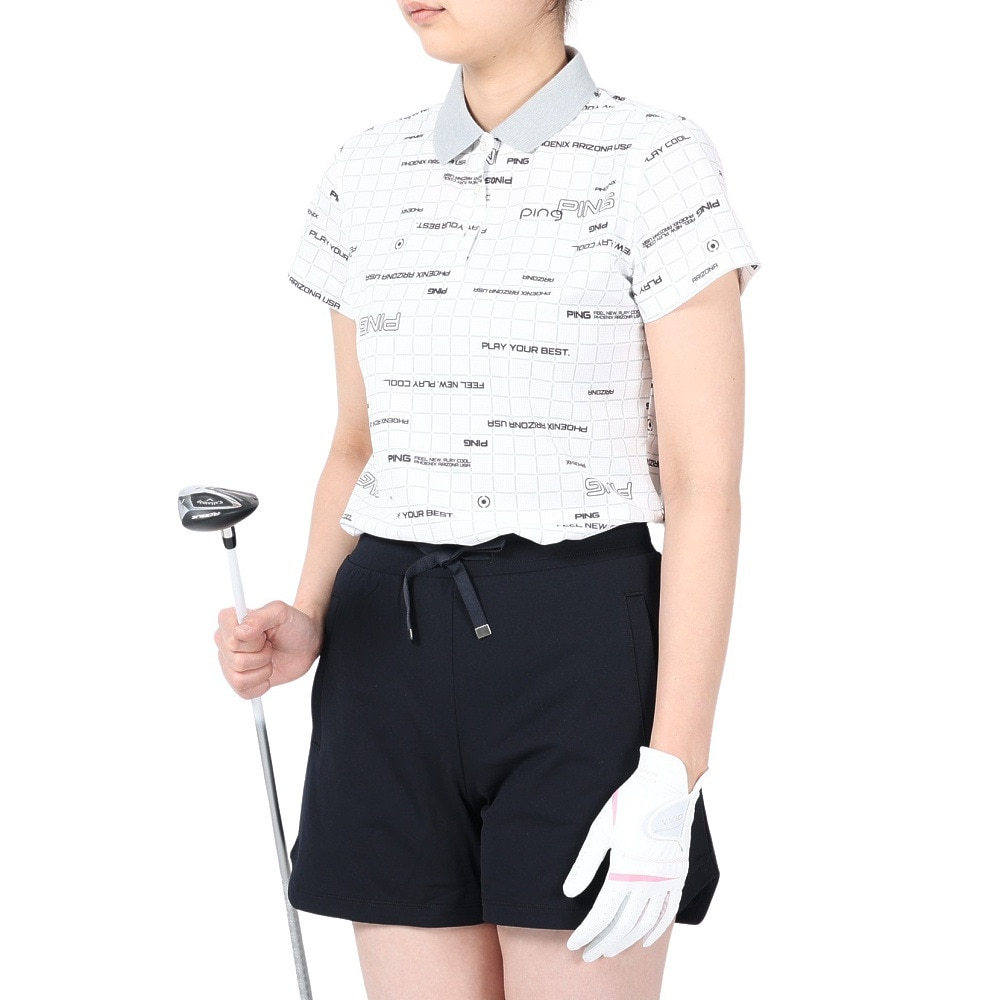 ピン（PING）（レディース）ゴルフウェア デジタルグリッド柄サラマックス 半袖ポロシャツ 622-4160304-030