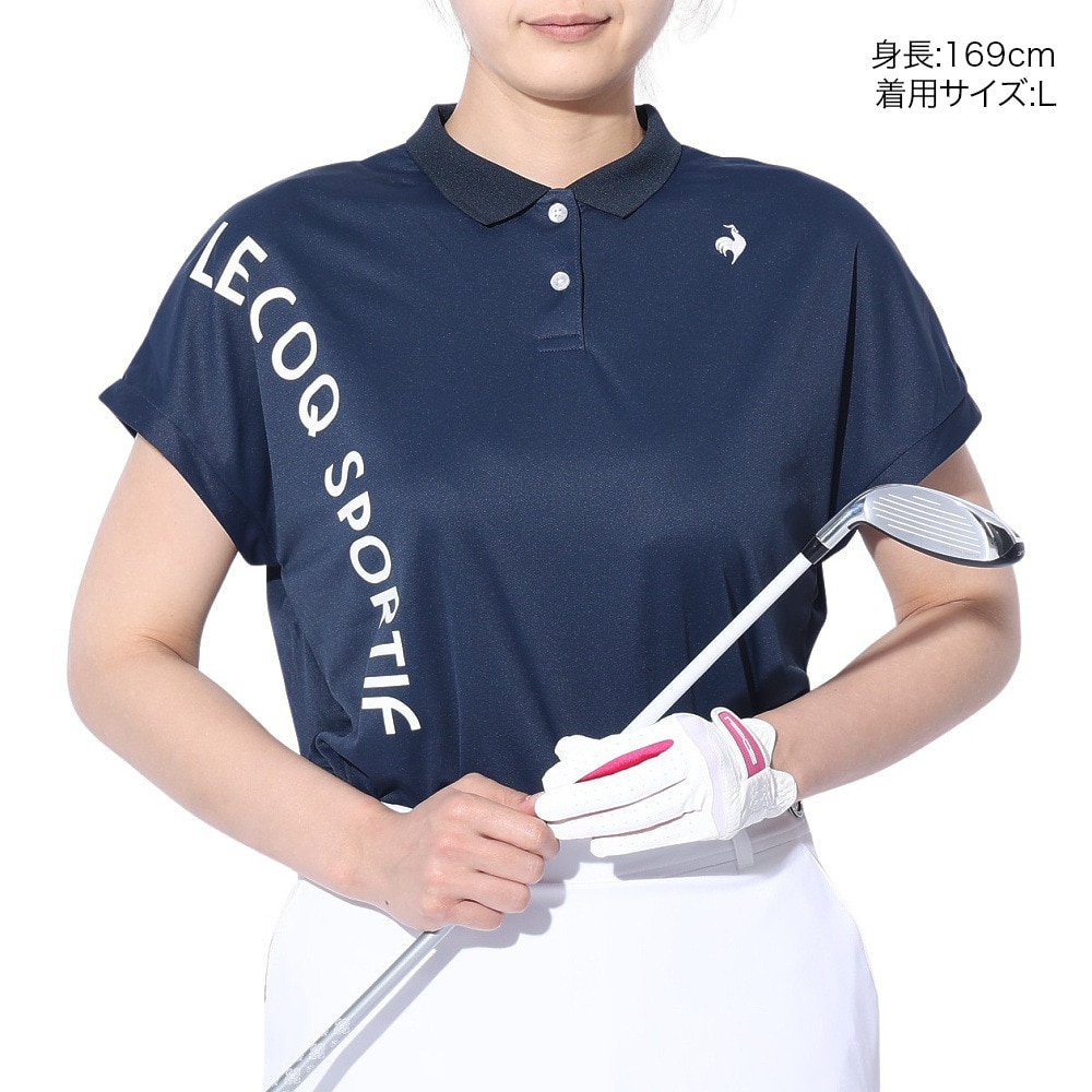 ルコックスポルティフ（lecoqsportif）（レディース）ゴルフウェア 吸汗速乾 ワイドフィット ちび襟半袖シャツ QGWXJA17 NV00