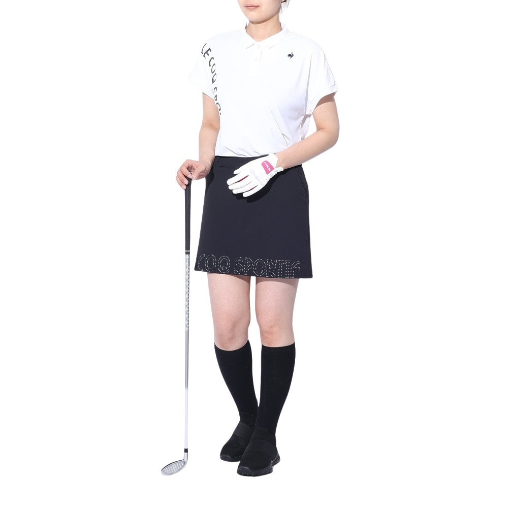 ルコックスポルティフ（lecoqsportif）（レディース）ゴルフウェア 吸汗速乾 ワイドフィット ちび襟半袖シャツ QGWXJA17 WH00