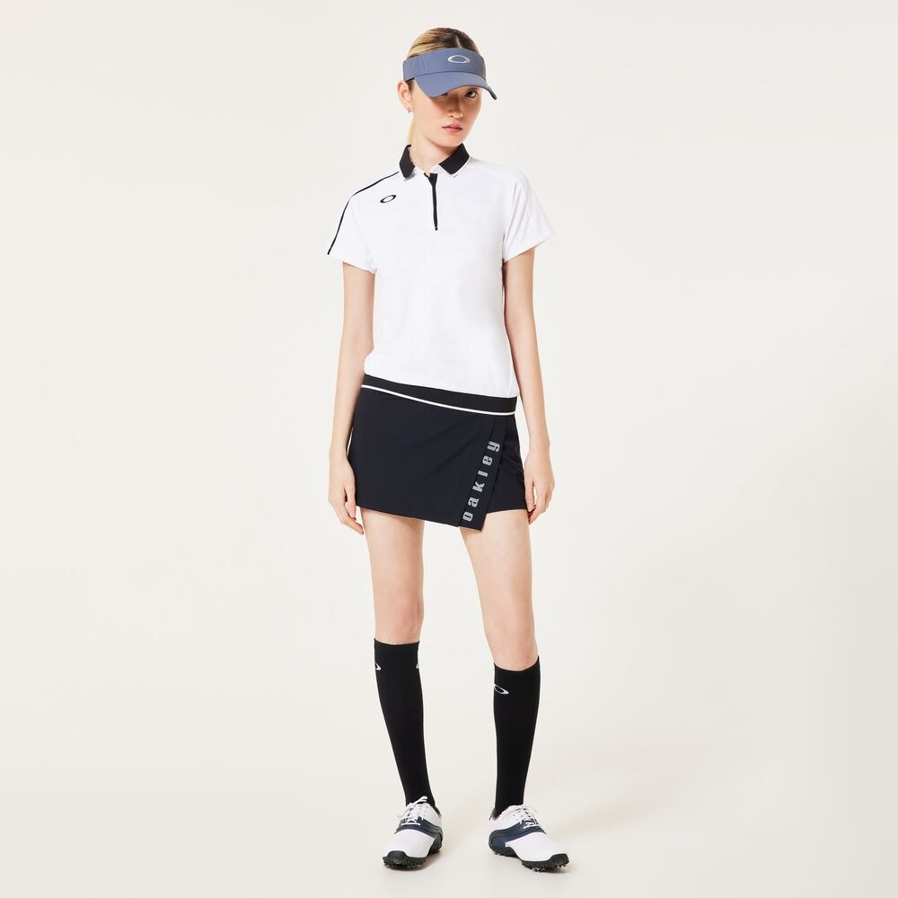 オークリー（OAKLEY）（レディース）ゴルフウェア 吸汗速乾 ELEVATE HEM 半袖ポロシャツ FOA500844-100