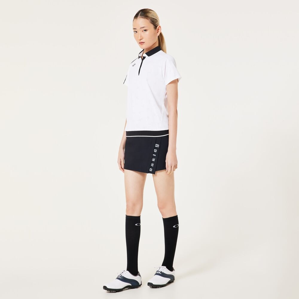 オークリー（OAKLEY）（レディース）ゴルフウェア 吸汗速乾 ELEVATE HEM 半袖ポロシャツ FOA500844-100