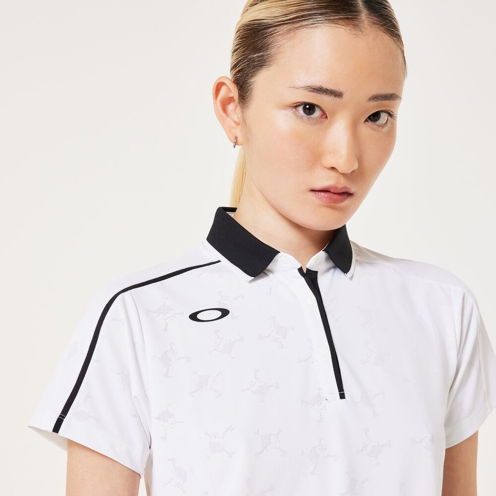 オークリー（OAKLEY）（レディース）ゴルフウェア 吸汗速乾 ELEVATE HEM 半袖ポロシャツ FOA500844-100