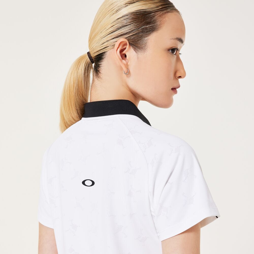 オークリー（OAKLEY）（レディース）ゴルフウェア 吸汗速乾 ELEVATE HEM 半袖ポロシャツ FOA500844-100
