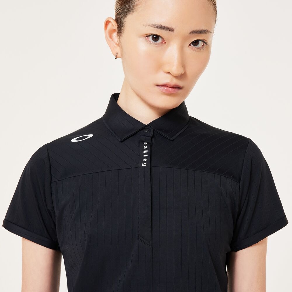 オークリー（OAKLEY）（レディース）ゴルフウェア 吸汗速乾 接触冷感 ELEVATE ストライプ半袖シャツ FOA500845-02E