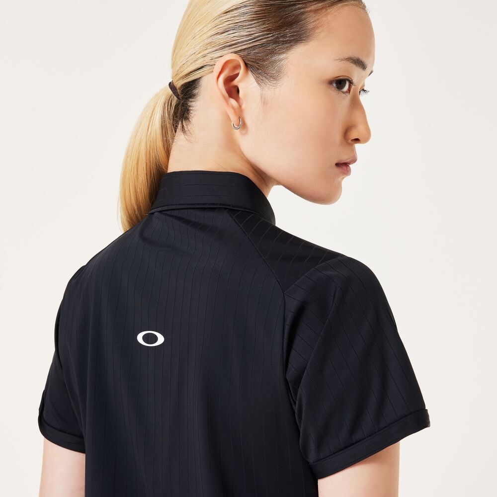 オークリー（OAKLEY）（レディース）ゴルフウェア 吸汗速乾 接触冷感 ELEVATE ストライプ半袖シャツ FOA500845-02E
