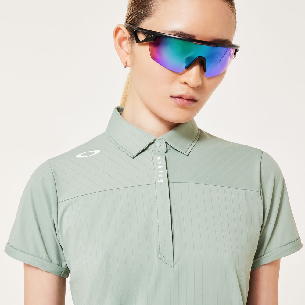 オークリー（OAKLEY）（レディース）ゴルフウェア 吸汗速乾 接触冷感 ELEVATE ストライプ半袖シャツ FOA500845-76H