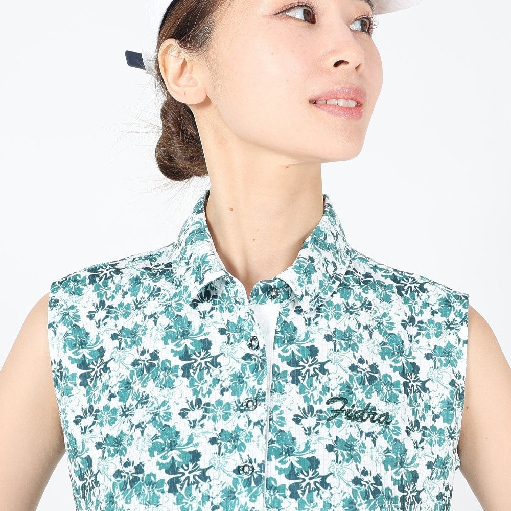 フィドラ（FIDRA）（レディース）ゴルフウェア 接触冷感 消臭 ストレッチ かすれプリント ノースリーブ ポロシャツ FD5PUG22 GRN