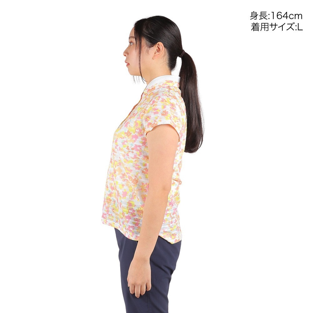 クランク（CLUNK）（レディース）ゴルフウェア 吸汗 速乾 花柄スタンドカラー半袖ポロシャツ CL5PUG14 WHT