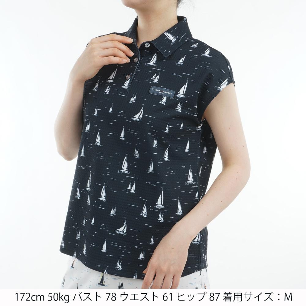 トミー ヒルフィガー ゴルフ（TOMMY HILFIGER GOLF）（レディース）ゴルフウェア UVカット 半袖 ヨットプリント フレンチスリーブシャツ THLA520-NVY