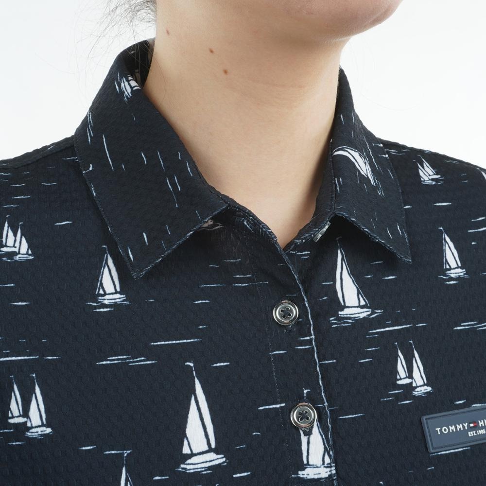 トミー ヒルフィガー ゴルフ（TOMMY HILFIGER GOLF）（レディース）ゴルフウェア UVカット 半袖 ヨットプリント フレンチスリーブシャツ THLA520-NVY