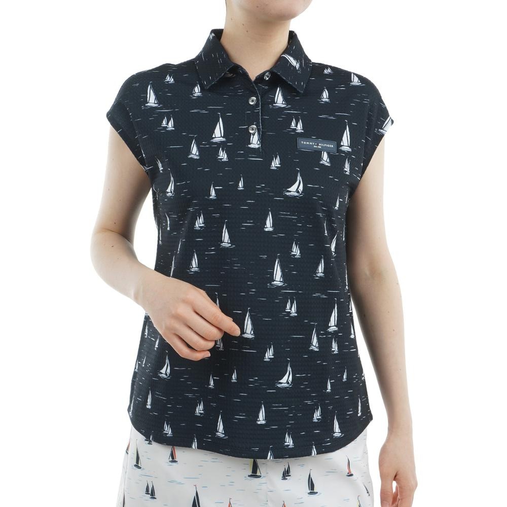 トミー ヒルフィガー ゴルフ（TOMMY HILFIGER GOLF）（レディース）ゴルフウェア UVカット 半袖 ヨットプリント フレンチスリーブシャツ THLA520-NVY