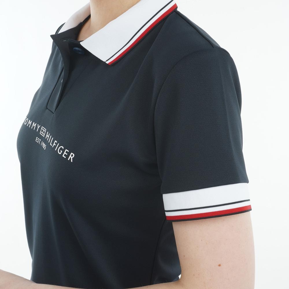 トミー ヒルフィガー ゴルフ（TOMMY HILFIGER GOLF）（レディース）ゴルフウェア 吸水速乾 フロントロゴ ホワイトカラー 半袖 ポロシャツ THLA531-NVY