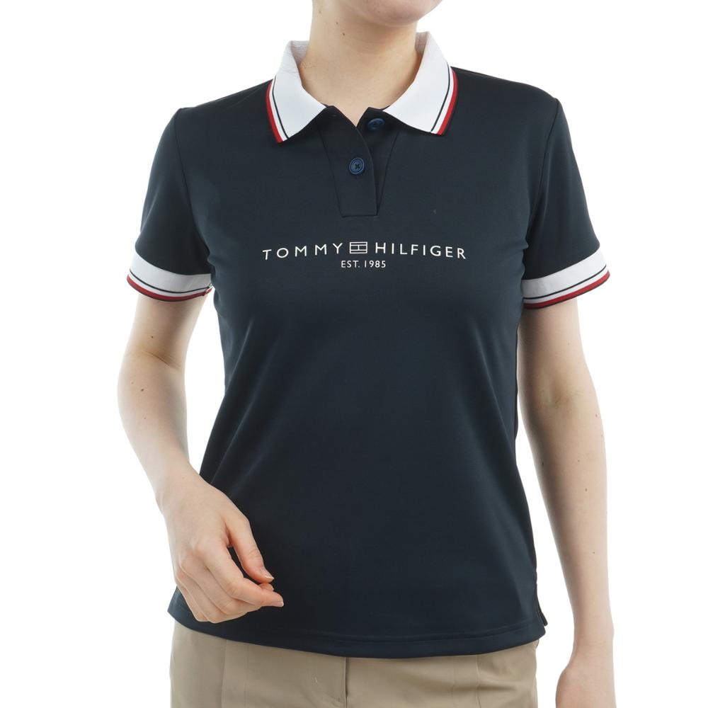トミー ヒルフィガー ゴルフ（TOMMY HILFIGER GOLF）（レディース）ゴルフウェア 吸水速乾 フロントロゴ ホワイトカラー 半袖 ポロシャツ THLA531-NVY