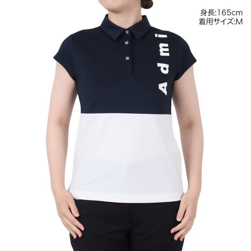 アドミラル ゴルフ（Admiral GOLF）（レディース）ゴルフウェア 吸水速乾 カノコ ブロッキング 半袖 キャップスリーブポロシャツ ADLA528-NVY