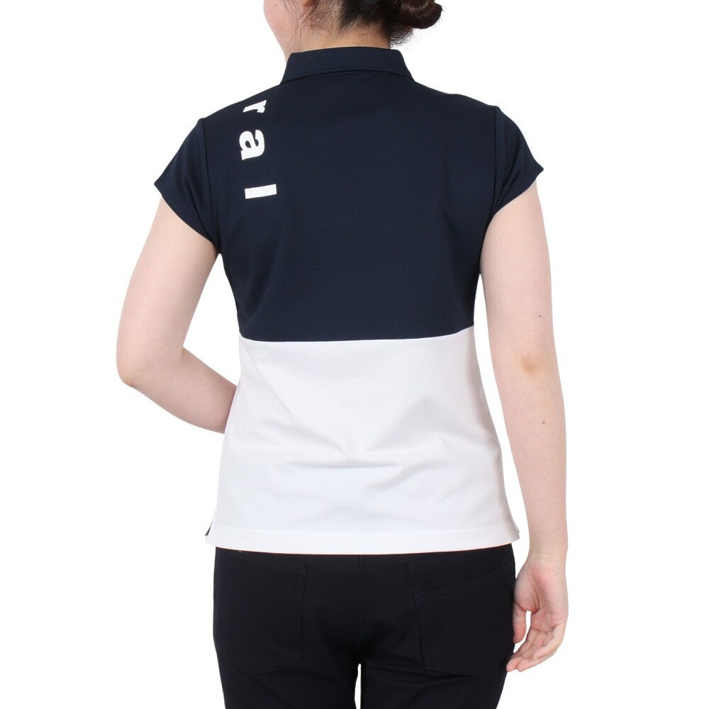 アドミラル ゴルフ（Admiral GOLF）（レディース）ゴルフウェア 吸水速乾 カノコ ブロッキング 半袖 キャップスリーブポロシャツ ADLA528-NVY