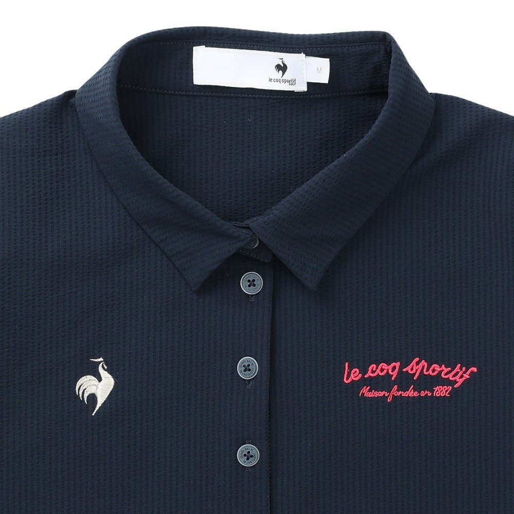 ルコックスポルティフ（lecoqsportif）（レディース）ゴルフウェア 吸汗速乾 サッカーストライプ 半袖ポロシャツ LG6SHS06L NV00