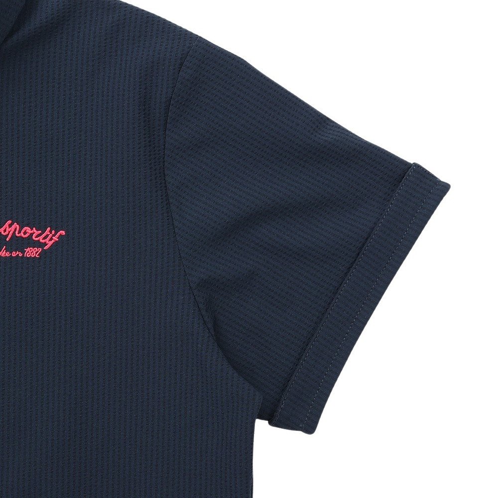 ルコックスポルティフ（lecoqsportif）（レディース）ゴルフウェア 吸汗速乾 サッカーストライプ 半袖ポロシャツ LG6SHS06L NV00