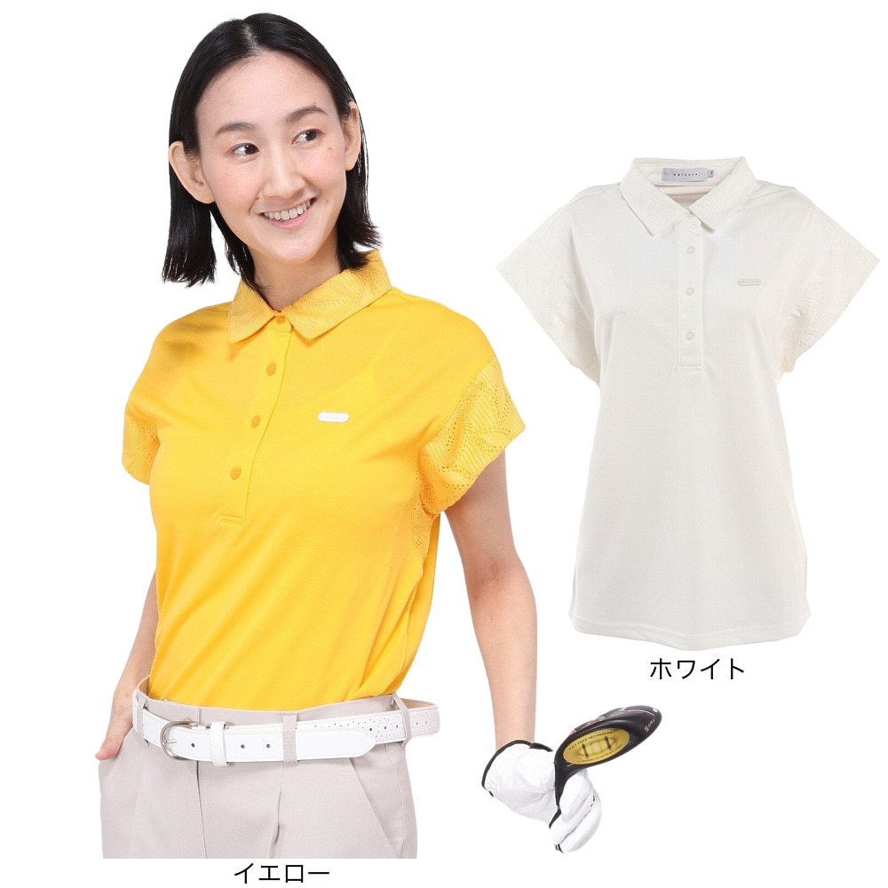 エピキュール（epicure）（レディース）ゴルフウェア 吸水速乾 消臭 カノコボーダーレーススリーブ 半袖ポロシャツ 152-26442-004