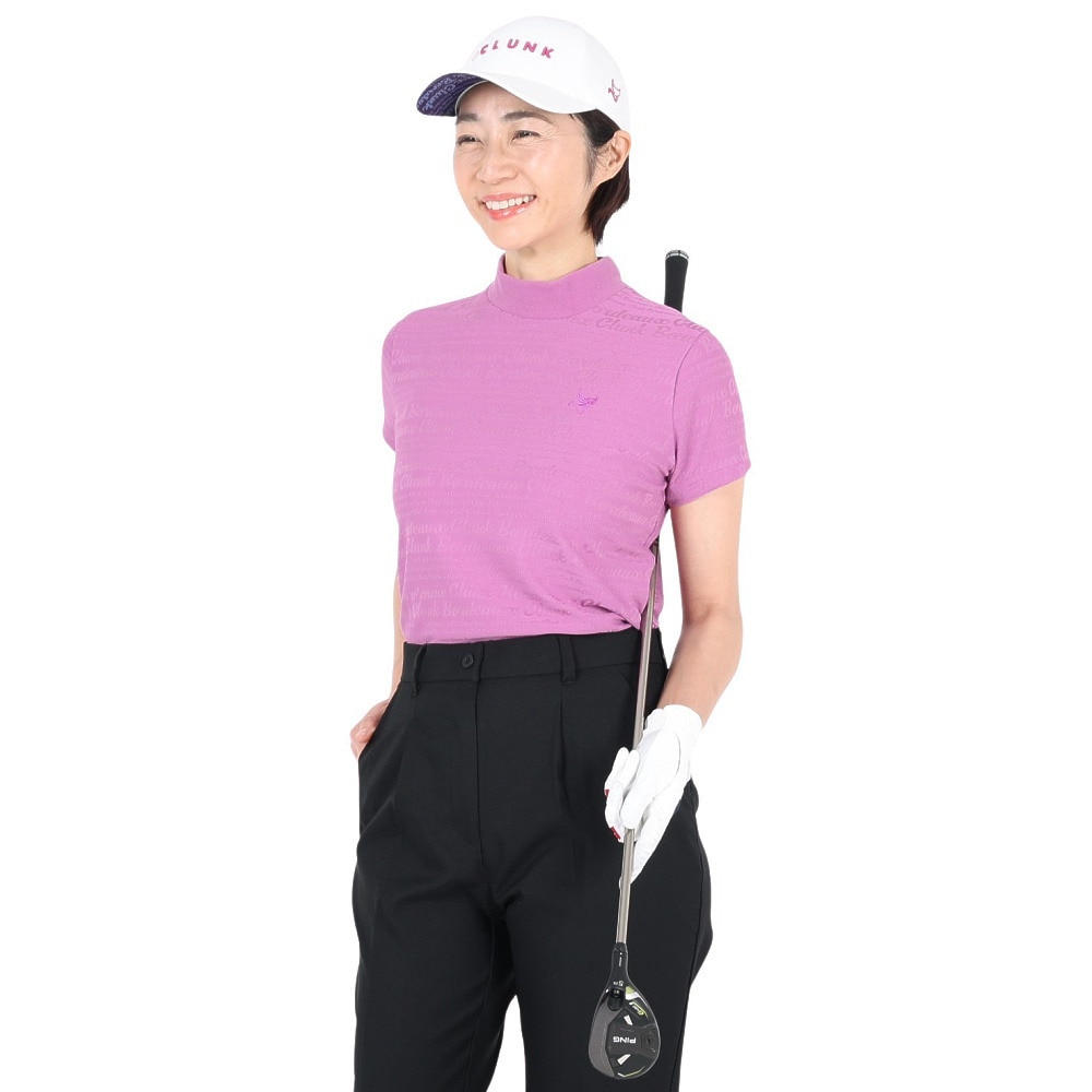 クランク（CLUNK）（レディース）ゴルフウェア 吸水 速乾 ロゴジャガード モックネック半袖シャツ CL5MUG03 MAG