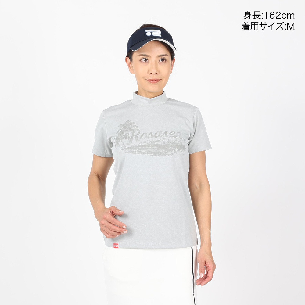 ROSASEN（レディース）ゴルフウェア 吸水 速乾 ストレッチ パネルジャカード半袖モックネック 045-26448-012