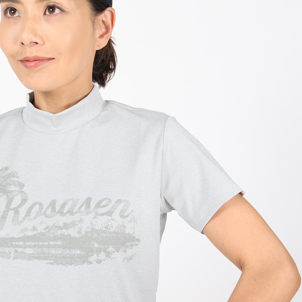 ROSASEN（レディース）ゴルフウェア 吸水 速乾 ストレッチ パネルジャカード半袖モックネック 045-26448-012