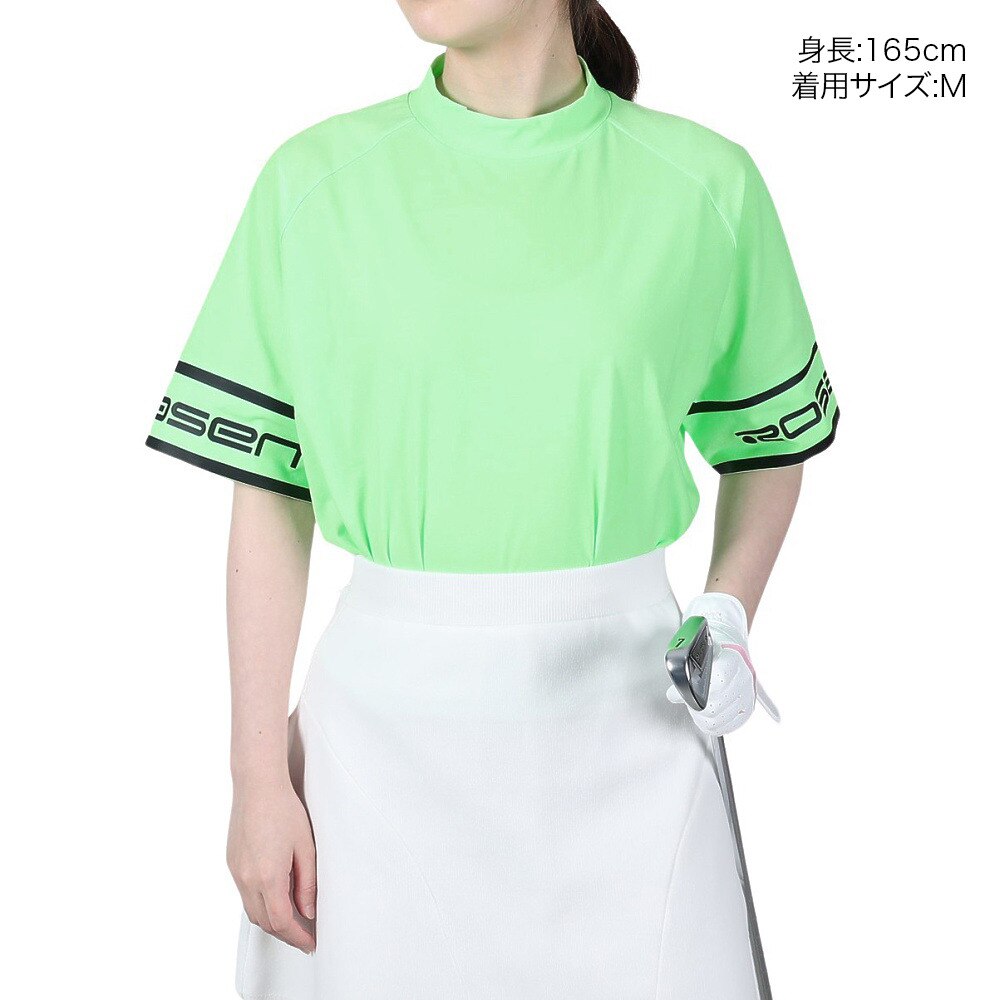 ROSASEN（レディース）ゴルフウェア ストレッチ 吸水 速乾 軽量 A-Line 半袖モックネックシャツ 048-26443-021