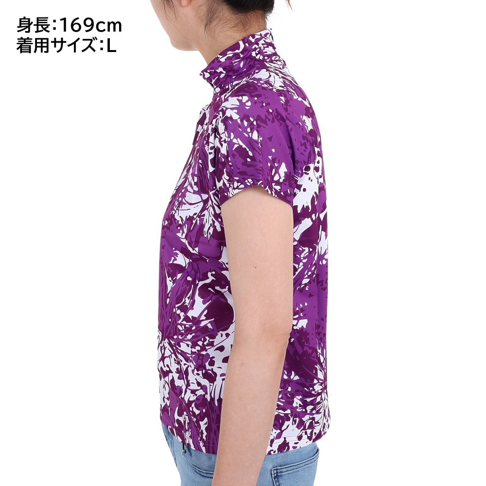 クランク（CLUNK）（レディース）ゴルフウェア 冷感 吸汗速乾 氷撃ボタニカル 半袖ZIPポロシャツ CL5MUG32 PUL.