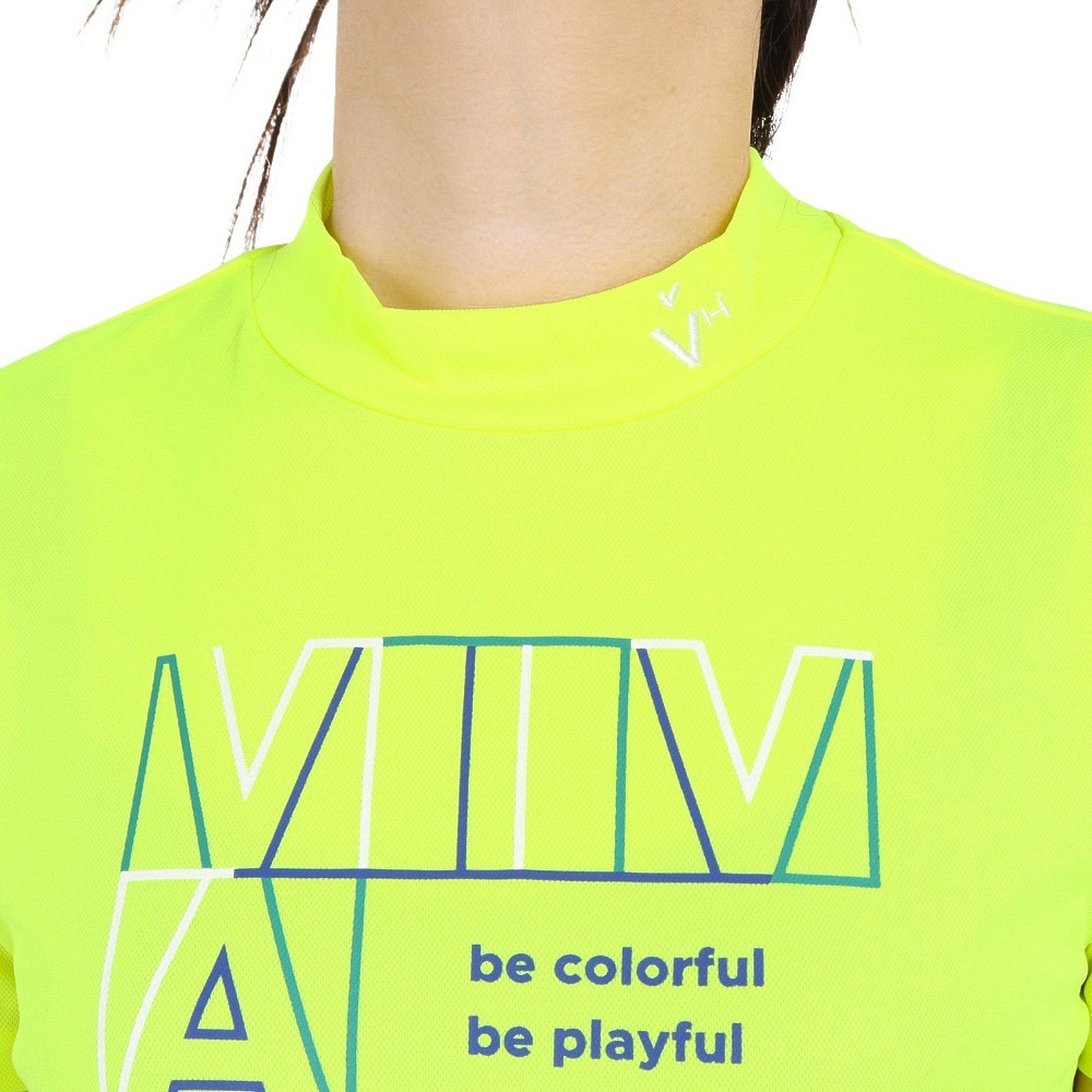 ビバハート（VIVA HEART）（レディース）ゴルフウェア 吸汗 速乾 ラインボックスロゴ 半袖 モックネック 012-28343-032