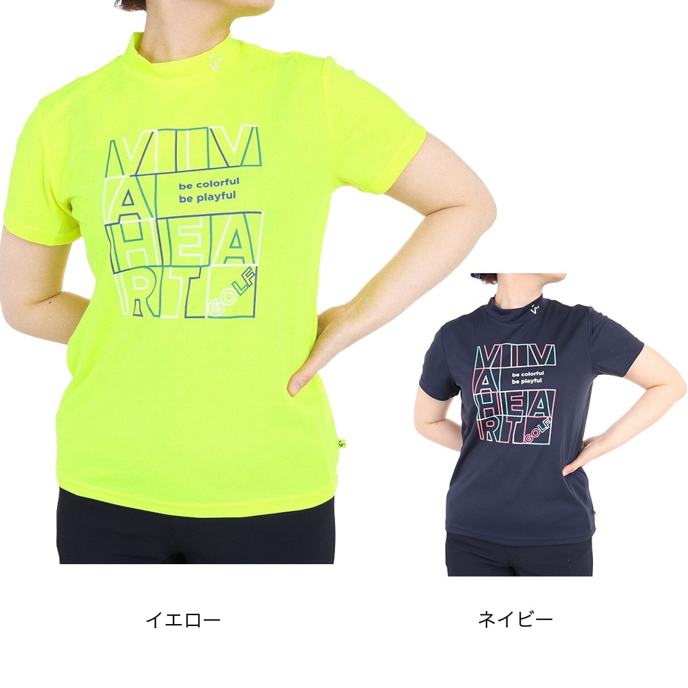 ビバハート（VIVA HEART）（レディース）ゴルフウェア 吸汗 速乾 ラインボックスロゴ 半袖 モックネック 012-28343-032