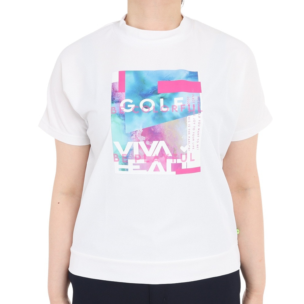 ビバハート（VIVA HEART）（レディース）ゴルフウェア 吸汗 速乾 接触冷感 アルコールインクアート コラボ 半袖 モックネック 012-28440-005
