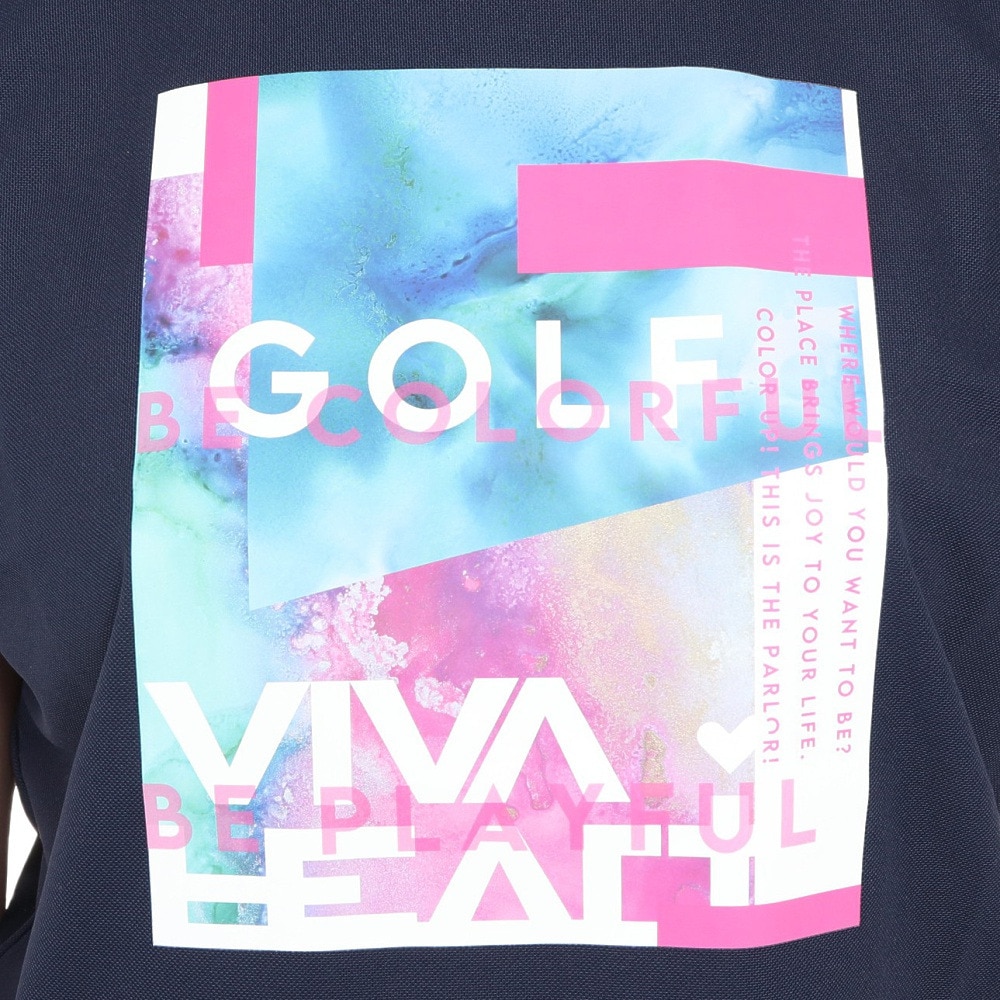 ビバハート（VIVA HEART）（レディース）ゴルフウェア 吸汗 速乾 接触冷感 アルコールインクアート コラボ 半袖 モックネック 012-28440-098
