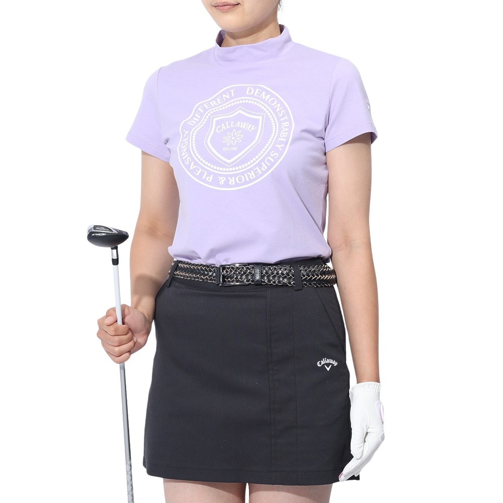 キャロウェイ（CALLAWAY）（レディース）ゴルフウェア ストレッチ 天竺 半袖 モックネックシャツ C23134212-1080
